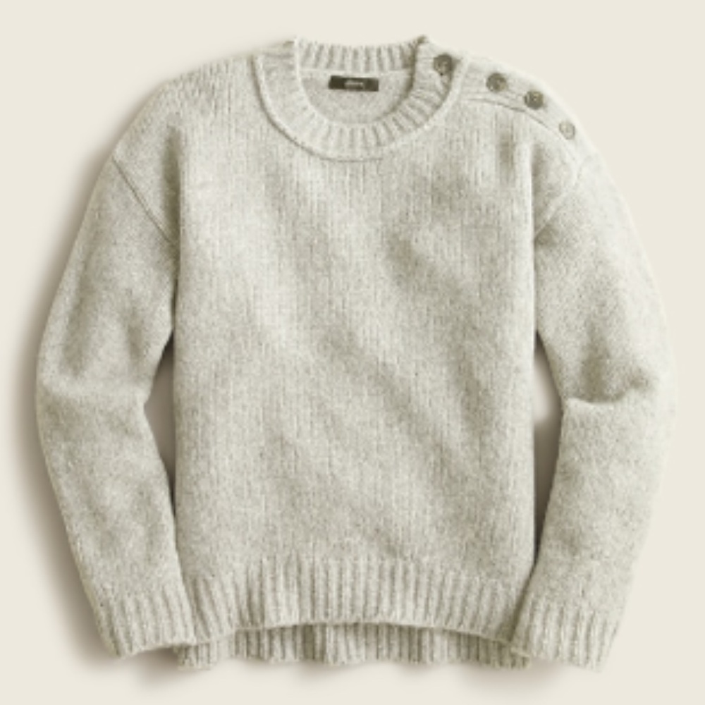 NWT J. CREW BUTTON SHOULDER CREWNECK CHUNKY SWEATER HEATHER GRAY MEDIUM